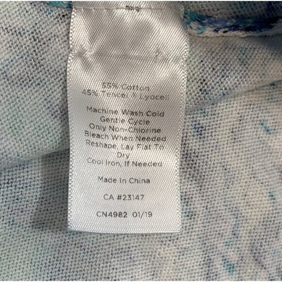 SUMMER BLUES Talbots Blue & Aqua Print Stretch Cotton Pull Over Sweater Size PL - Picture 7 of 7